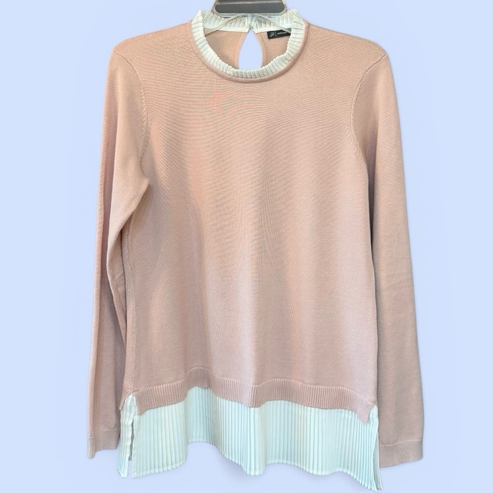 Adrianna Papell Twofer Sweater Top Pleated Trim Pink White - Picture 12 of 13